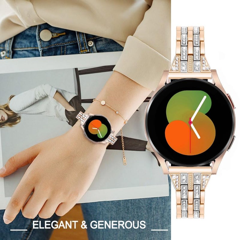 DEALELE Bands Compatible with Samsung Galaxy Watch 7 / FE / 6/6 Classic / 5/5 Pro / 4/4 Classic/Huawei GT3 / GT2 42mm, 20mm Bling Diamond Metal Replacement Strap for Women Men, Silver-rosegold - Image 5